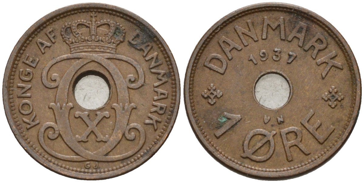 Дания 1 эре 1937 Кристиан X (1912-1947) KM 826 бронза 4147-434