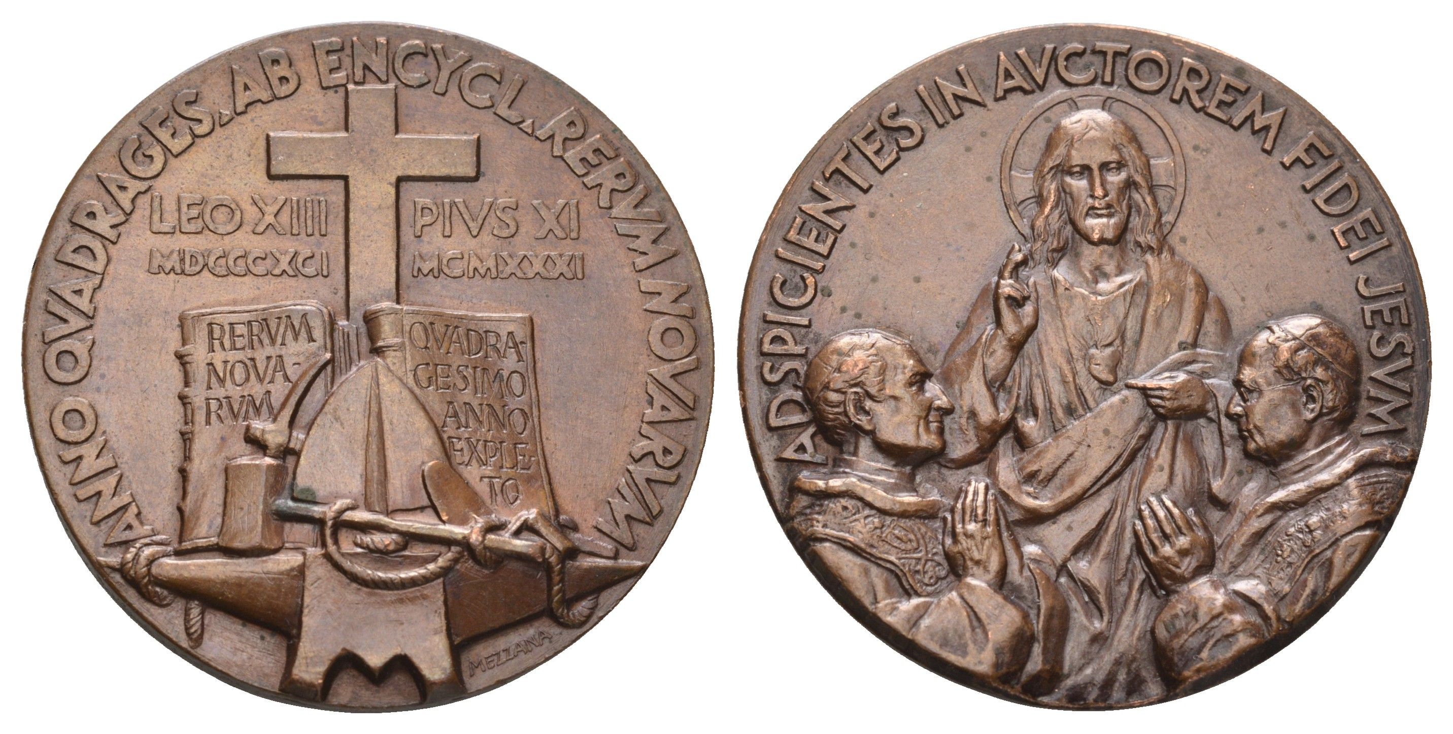 Ватикан медаль в ознаменование 40-ой годовщины первой социальной энциклики при Льве XIII 1931 Пий XI, диаметр 36 мм, вес 23,5 гр бронза 5010-2041