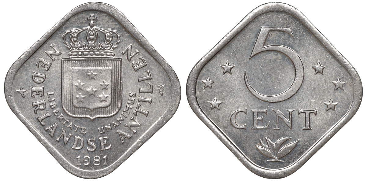 Нидерландские Антилы 5 центов 1981 Беатрикс (1980-2013) KM 13 медно-никель 4610-1012