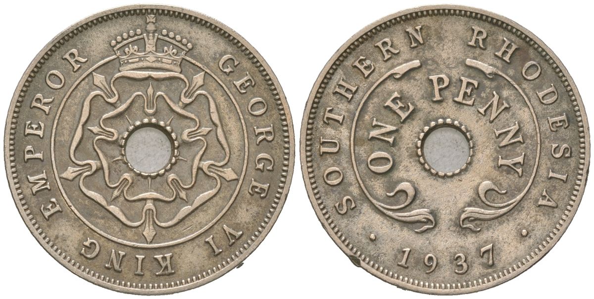 Южная Родезия 1 пенни 1937 Георг VI (1936-1952) KM 8 медно-никель 4616-112