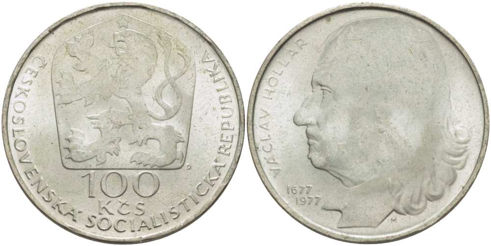 Чехословакия 100 крон 1977 100 лет со дня смерти Вацлав Холлар (1607-1677) KM 88 серебро UNC 1517-1333