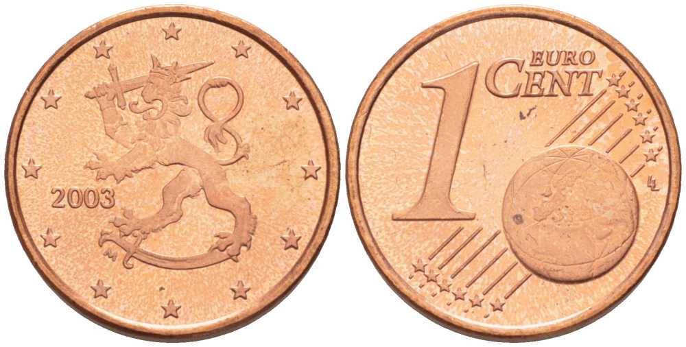 ФИНЛЯНДИЯ 1 ЕВРОЦЕНТ 2003 M KM 98 сталь плакированная медью UNC 214-259