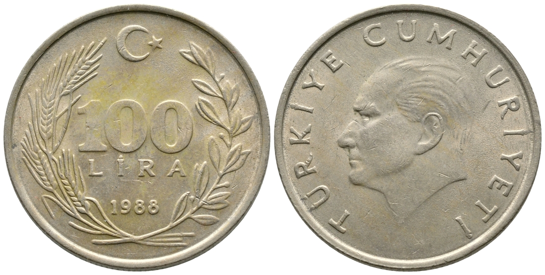 ТУРЦИЯ 100 ЛИР 1988 KM 967 медь никель цинк 29-126