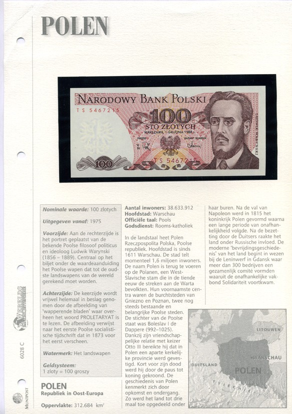 Польша 100 злотых 1988 Людвиг-Фаддей Варынский, манифест социал-революционной партии Pick 143 e бумага UNC (пресс) 6306-25