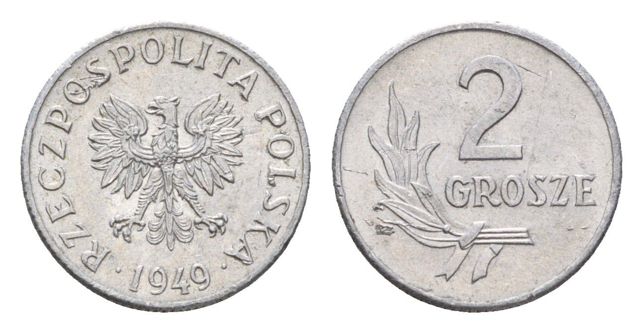 Польша 2 гроша 1949 Y 40 алюминий aUNC 4674-935