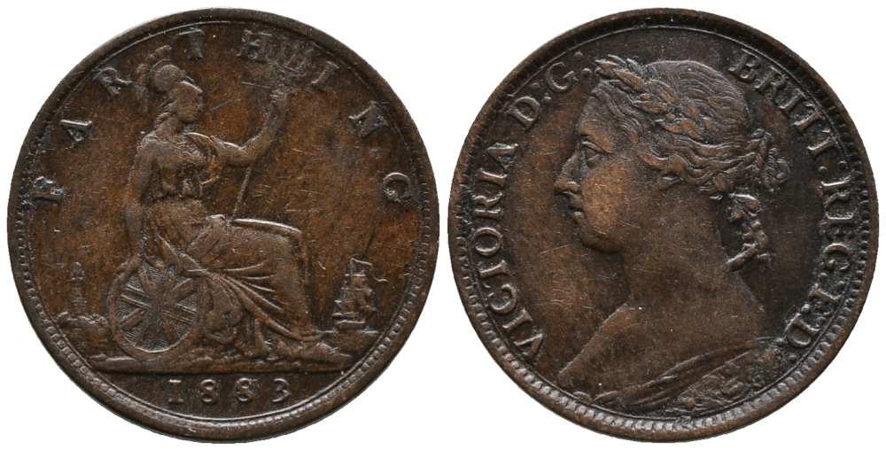 Великобритания 1 фартинг 1883 Виктория (1837-1901) KM 753, Spink 3958 бронза 1518-534
