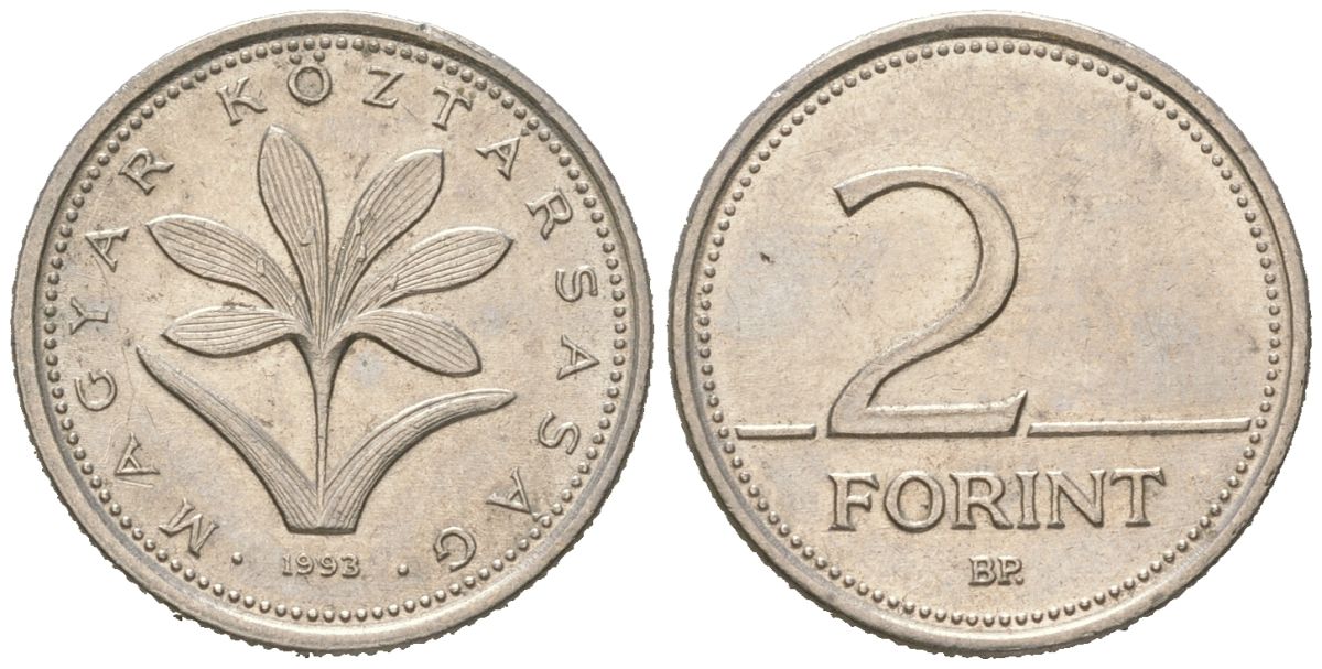 Венгрия 2 форинта 1993 BP KM 693 медно-никель UNC 4618-238