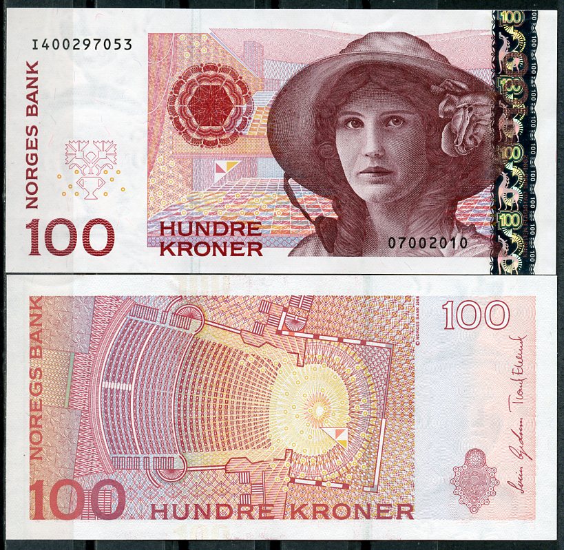 Норвегия 100 крон 2010 Кирстен Флагстад, театр Pick 49 e  бумага  UNC (пресс) 446-29-3
