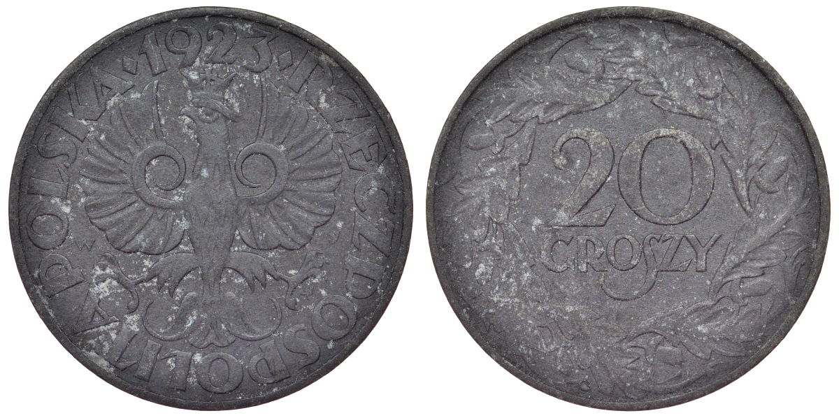 Польша 20 грошей 1923 (1941-1944) w, германская оккупация, Вторая мировая война KM 37 KM 37 цинк 4119-1012