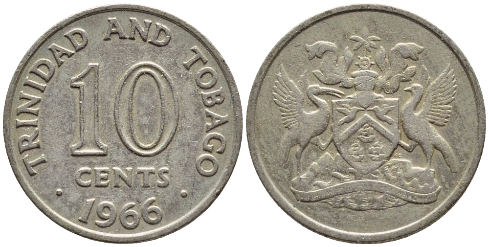 Тринидад и Тобаго 10 центов 1966 герб KM 3 медно-никель 4396-824