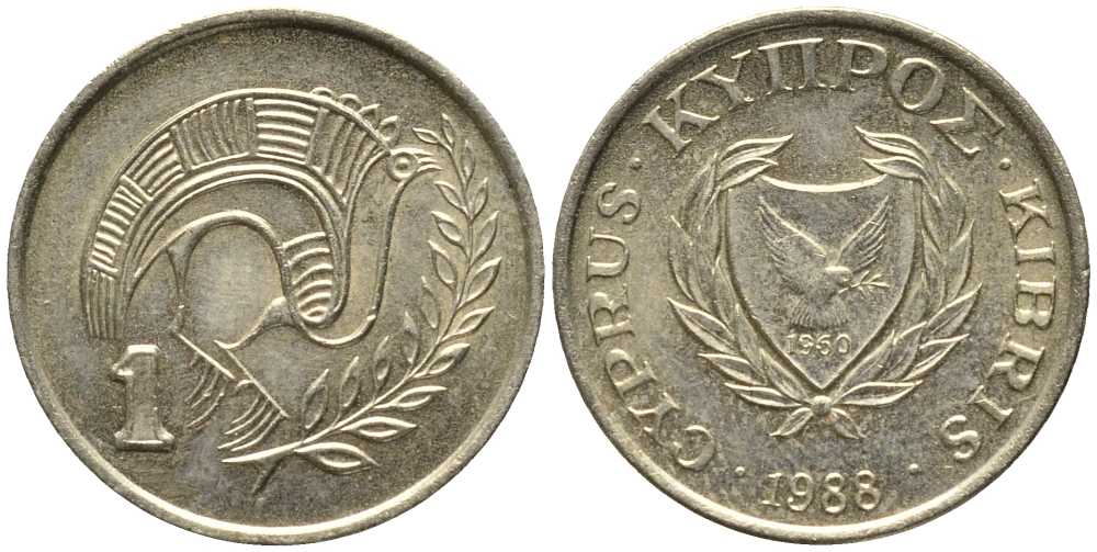 КИПР 1 ЦЕНТ 1988 ПТИЧКА KM 53.2 никель латунь 112-758