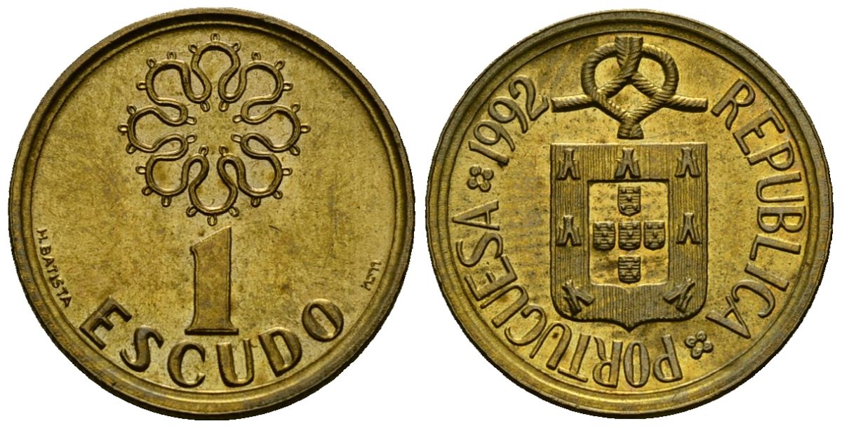 Португалия 1 эскудо 1992 KM 631 никель латунь 4164-1122