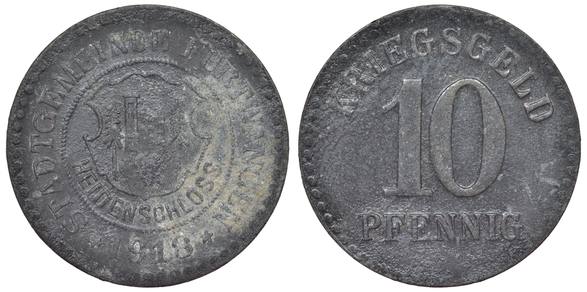 Германия, Фуртванген 10 пфеннигов 1918 Баден-Вюртемберг, нотгельд Funck 148.2 цинк 4119-823