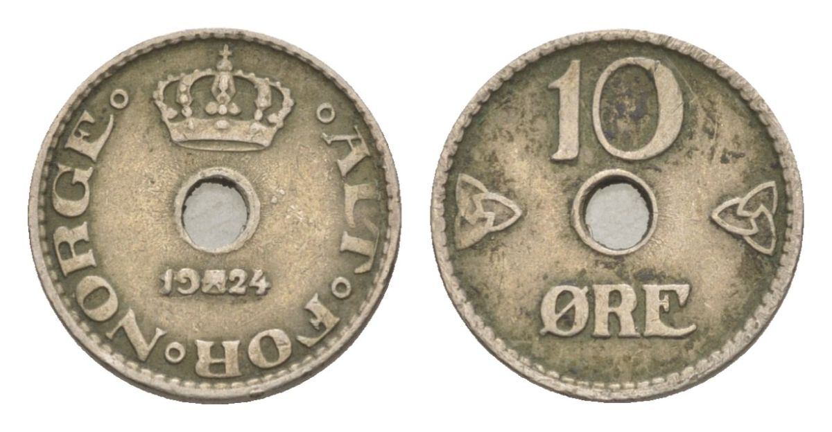 Норвегия 10 эре 1924 Хокон VII (1905-1957) KM 383 медно-никель 4632-1123