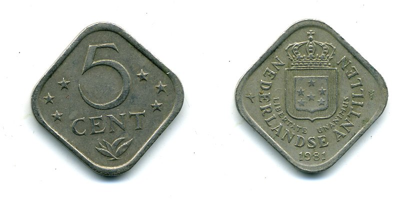 Нидерландские Антилы 5 центов 1981 Беатрикс (1980-2013) KM 13 медно-никель 46-2567