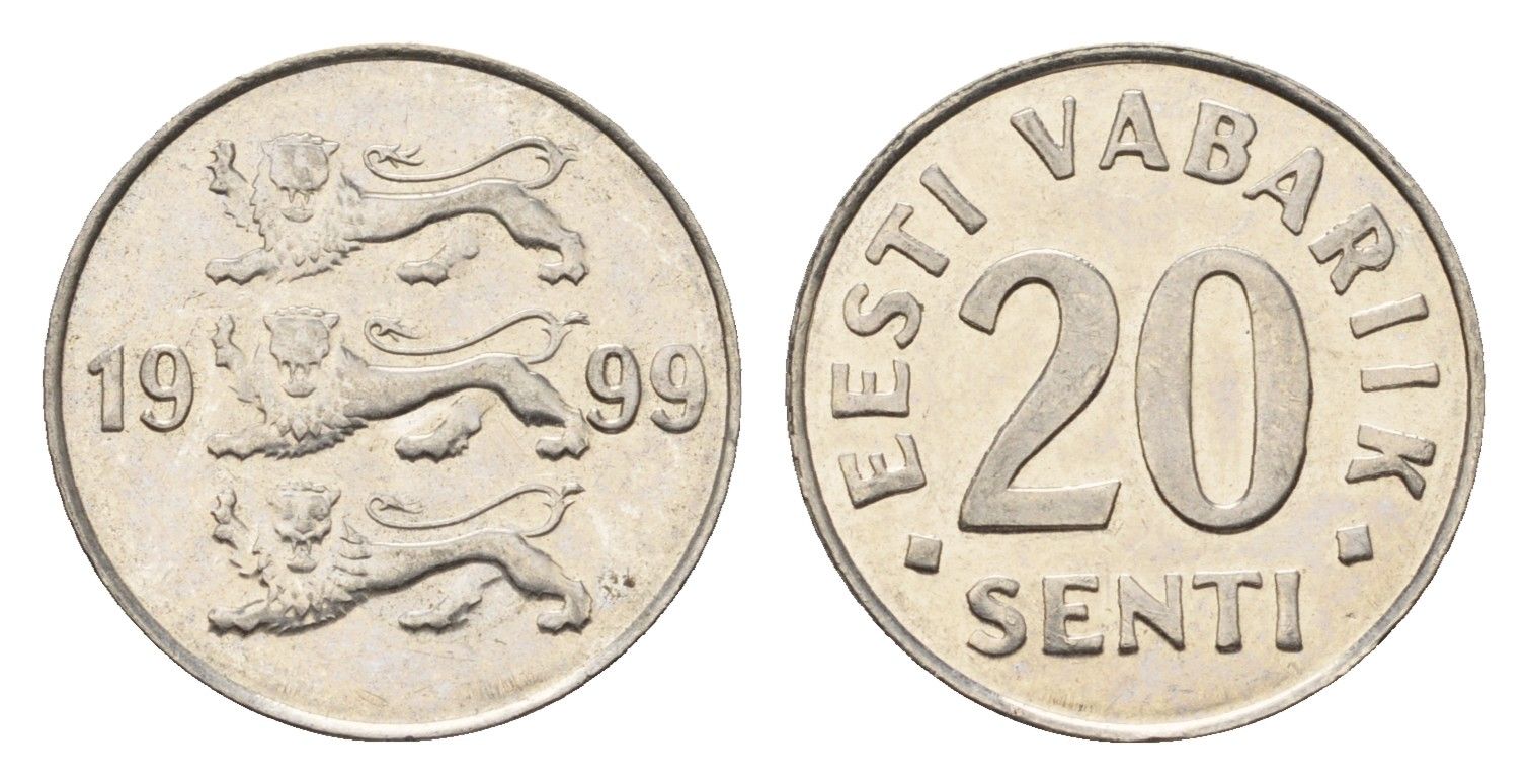 Эстония 20 сентов 1999 KM 23a сталь плакированная никелем UNC 4689-721