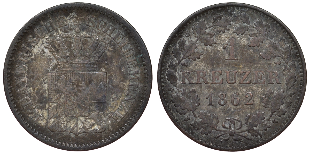 Бавария 1 крейцер 1862 Максимилиан II (1848-1864) KM 473 серебро 71-413