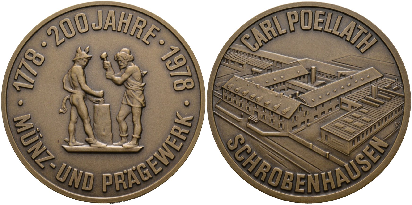 Германия медаль 1978 CARL POELLATH SCHROBENHAUSEN, 200 лет чеканке и вышивке (1778-1978), диаметр 60 мм. бронза 1085-4-31