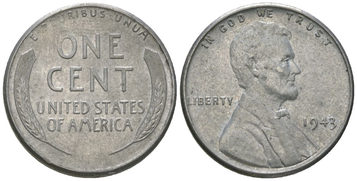 США 1 цент 1943 Авраам Линкольн KM 132 a сталь покрытая цинком aUNC 112-547