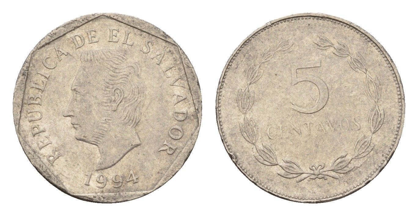 Сальвадор 5 сентаво 1994 KM 154b сталь плакированная никелем 4643-736