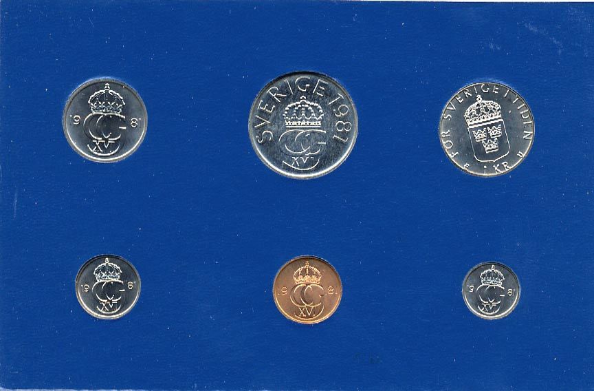 Швеция набор монетного двора из 6 монет 1981 в картоне, Карл XVI Густав (1973- ) KM MS19 UNC 7-5-7-236