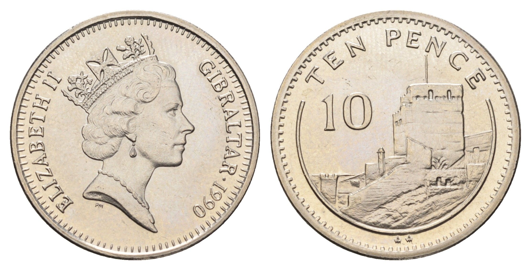 Гибралтар 10 пенсов 1990 KM 23.1 медно-никель UNC 4666-323