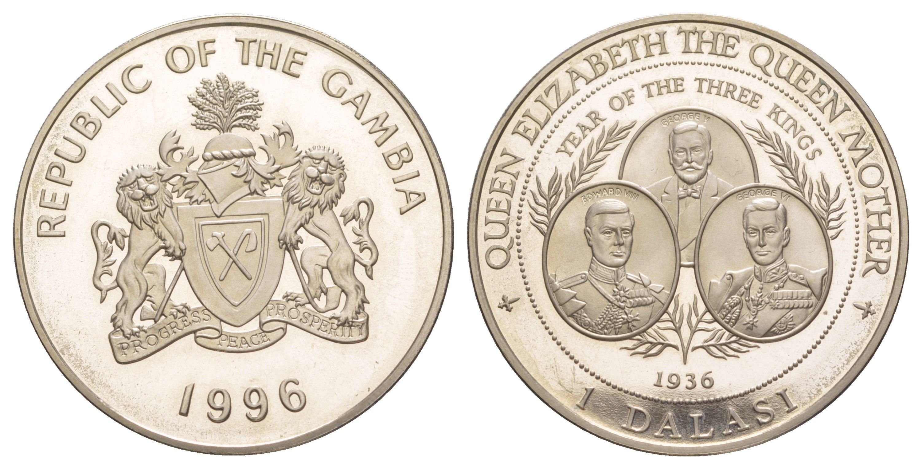 Гамбия 1 даласи 1996 Год трёх королей KM 65 медно-никель BU 1521-1433