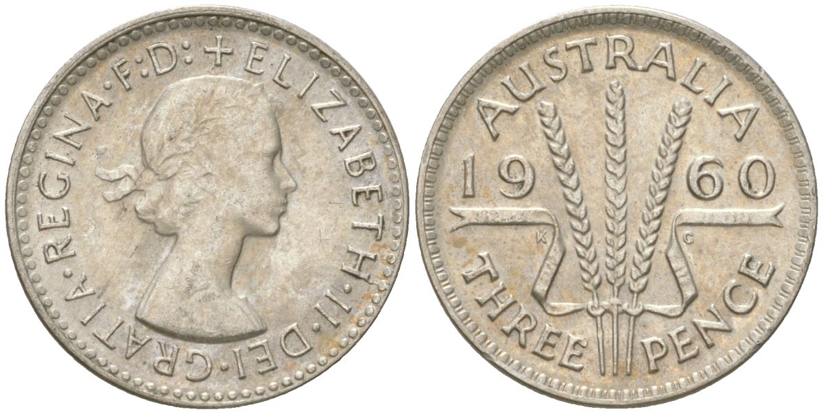 Австралия 3 пенса 1960 Елизавета II (1952-2022) KM 57 серебро 4621-1257