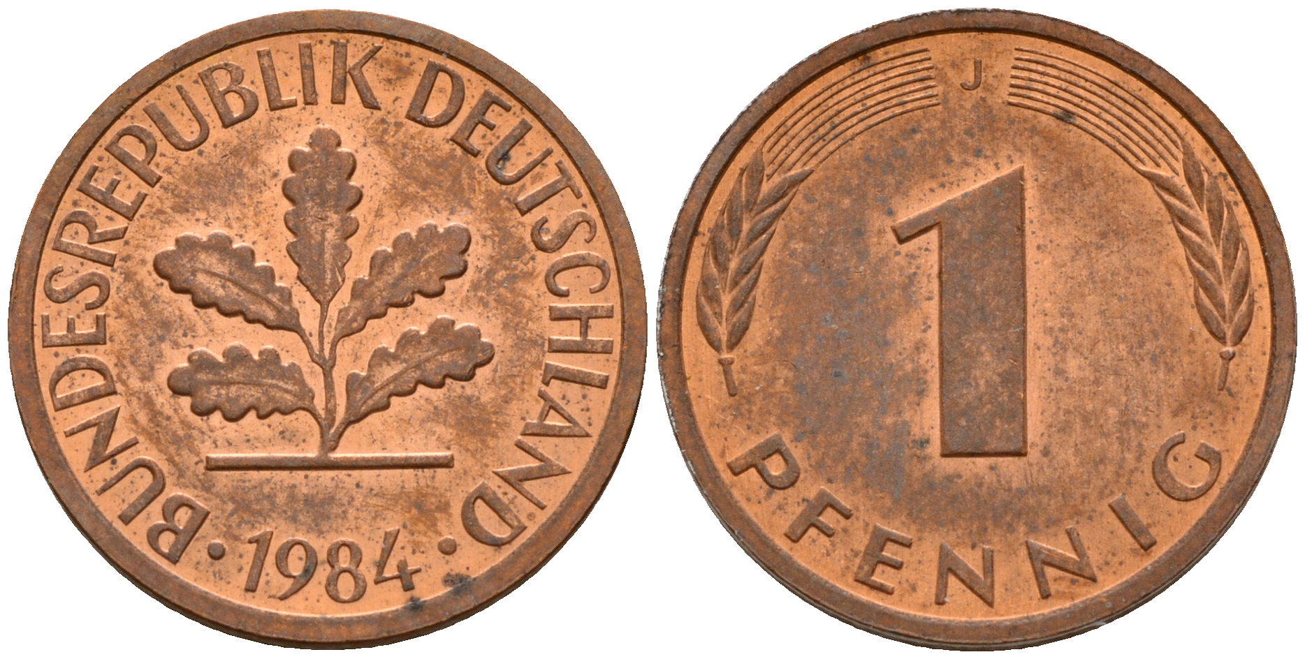 ФРГ 1 пфенниг 1984 J KM 105, J. 380 сталь плакированная медью    4598-632