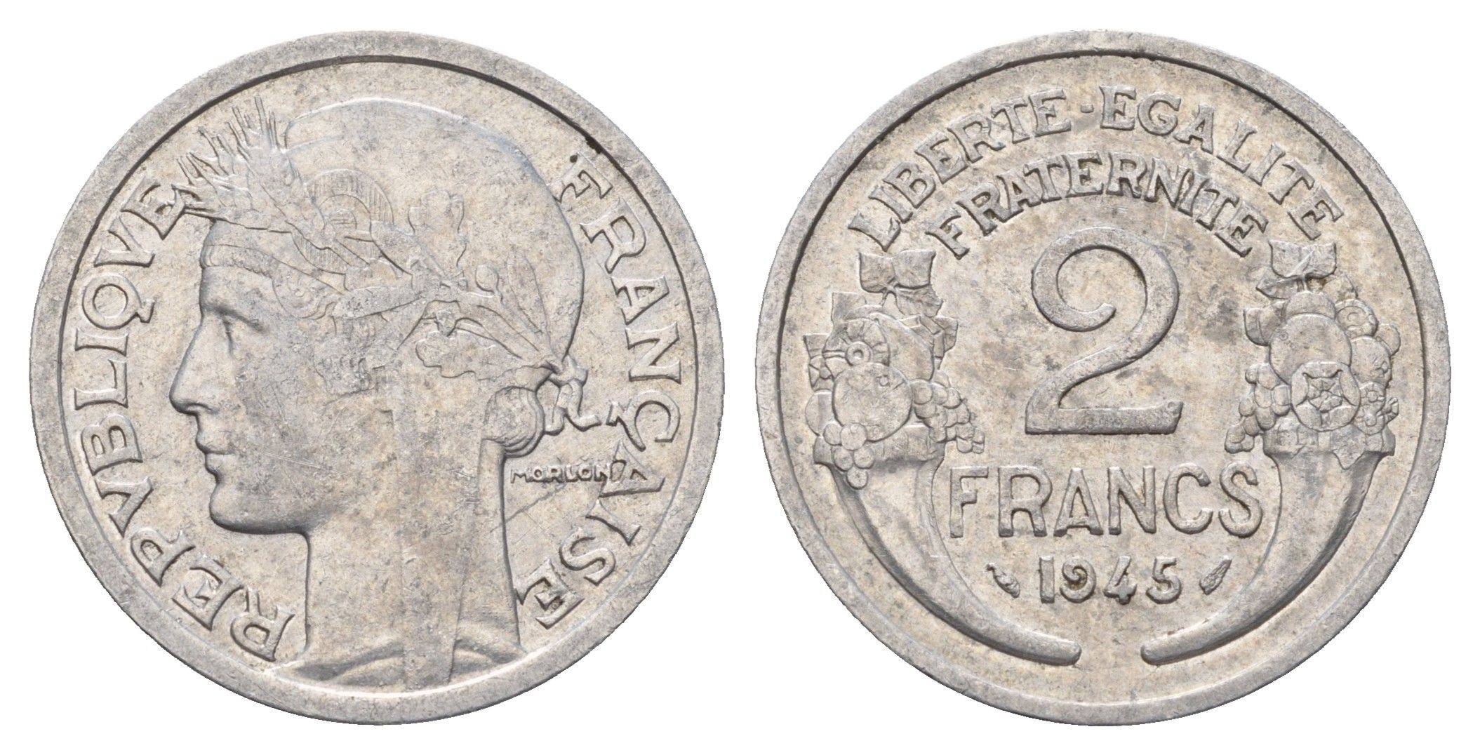 Франция 2 франка 1945 KM 886a.1, Le Franc 269.5 алюминий 4118-547