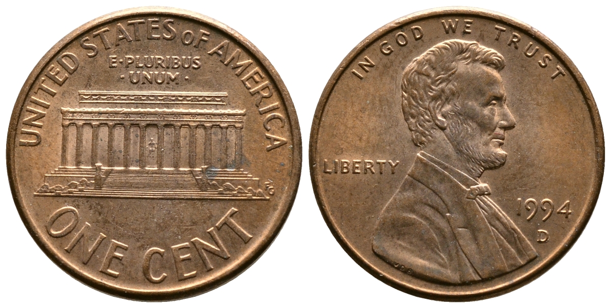 США 1 ЦЕНТ 1994 D, ЛИНКОЛЬН KM 201b цинк плакированный медью 72-617