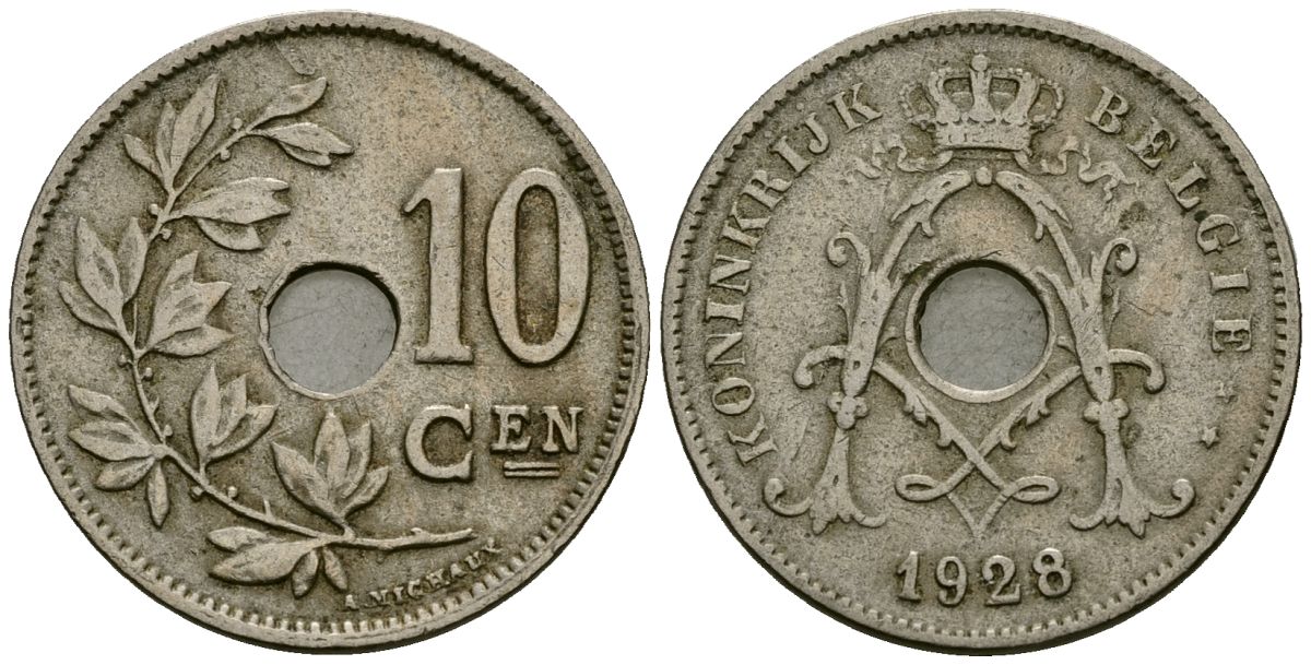 Бельгия 10 сантимов 1928 Belgie KM 86 медно-никель 4163-727