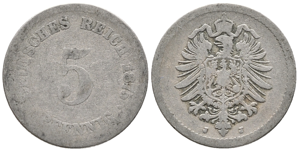 ГЕРМАНИЯ 5 ПФЕННИГОВ 1875 J, СТАРОГЕРБОВКА KM 3, J. 3 медно-никель 39-353