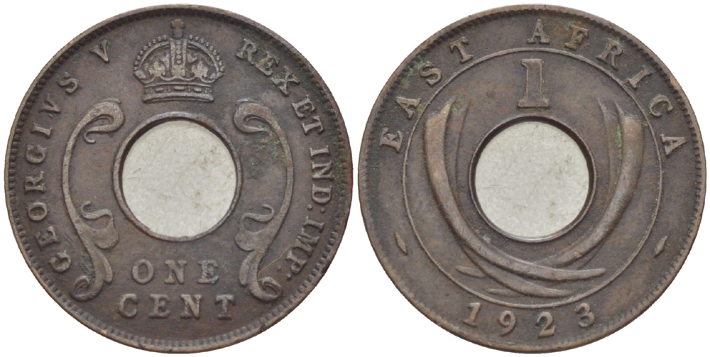 Британская Восточная Африка 1 цент 1923 Георг V (1910-1936) KM 22 бронза 110-251