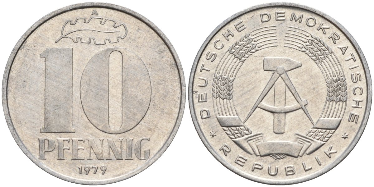ГДР 10 пфеннигов 1979 A KM 10 алюминий 4143-737