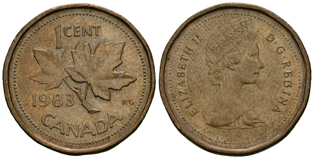 Канада 1 цент 1983 Елизавета II (1953-), кленовый лист KM 132 бронза 4173-1163
