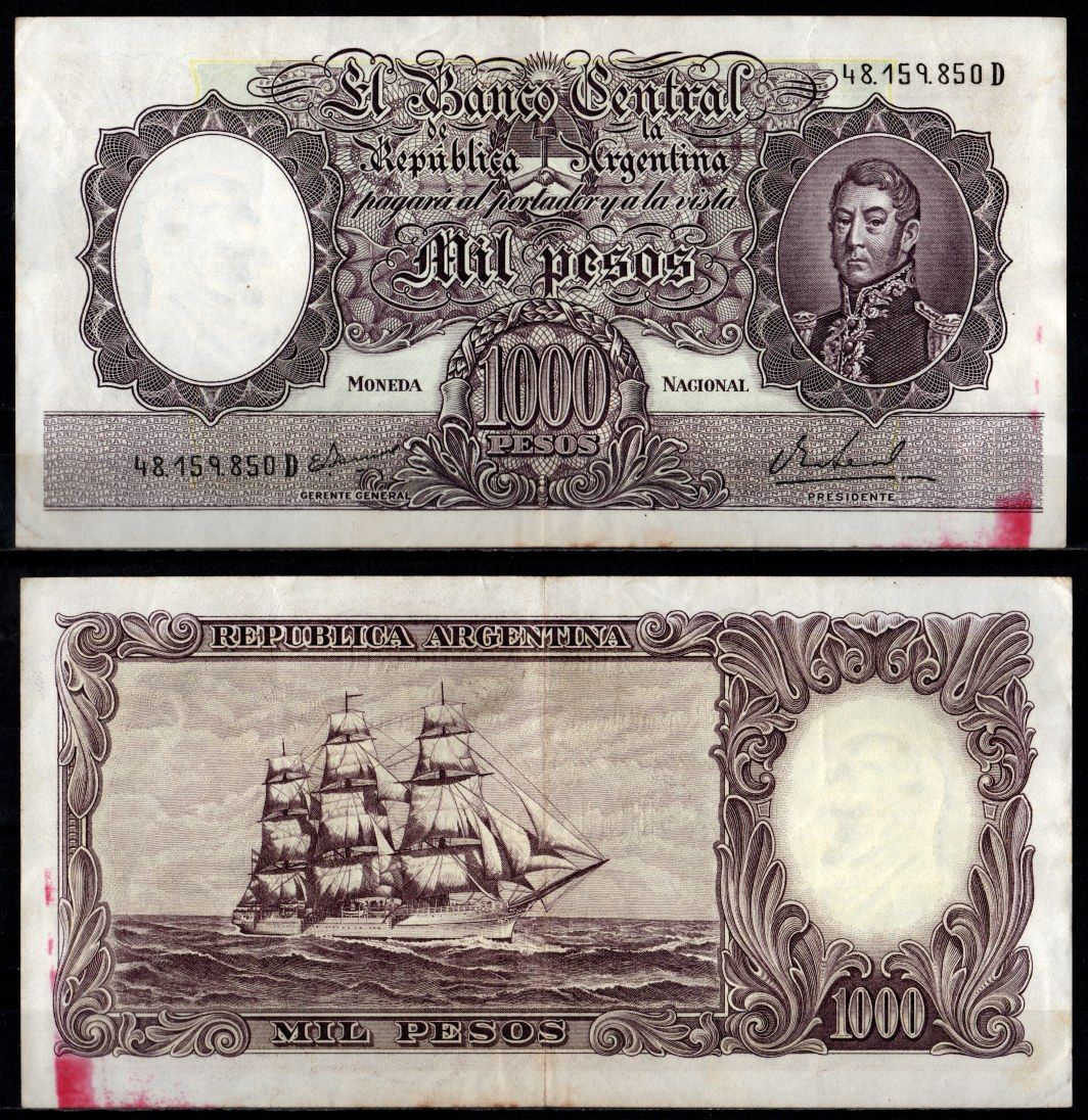 Аргентина 1000 песо ND (1966-1969) Pick 279 (3) бумага 7548-87-1-2