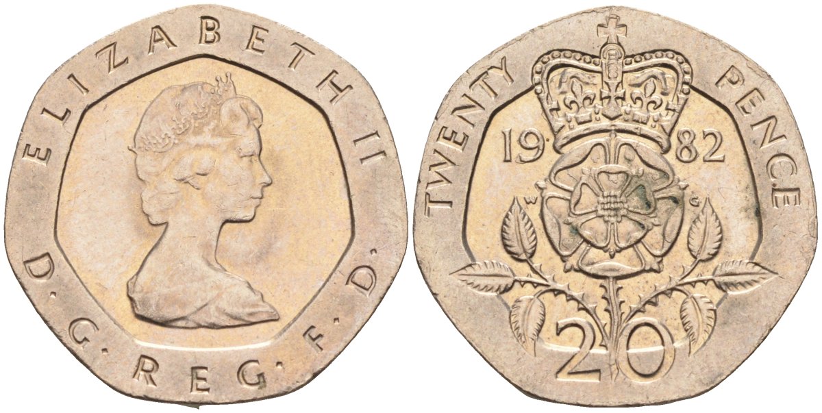 Великобритания 20 пенсов 1982 Елизавета II (1952-2022) KM 931, Spink 4230 (G1) медно-никель 4116-924