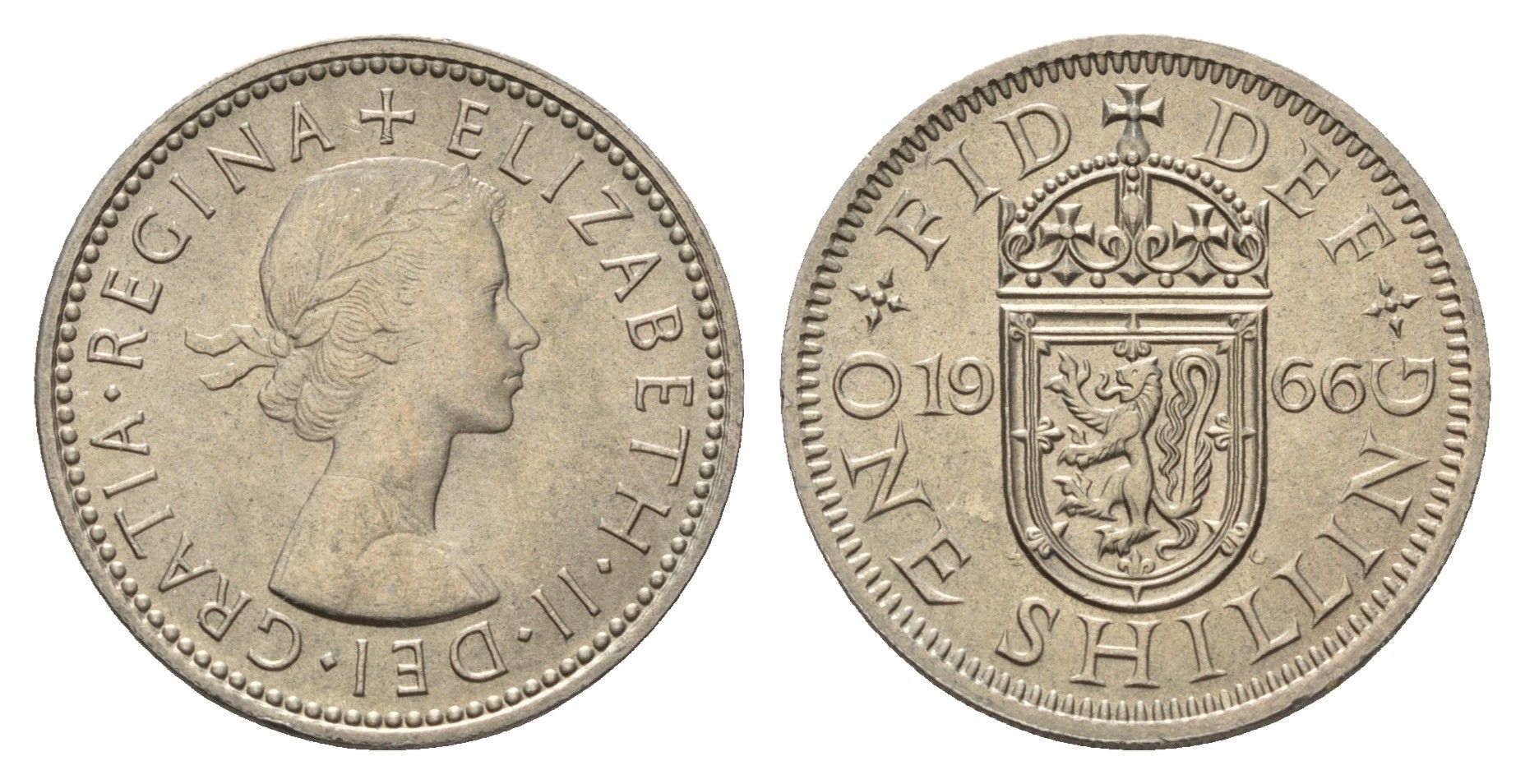 Великобритания 1 шиллинг 1966 Елизавета II (1952-2022), Шотландский герб KM 905, Spink 4148 медно-никель UNC 4121-943