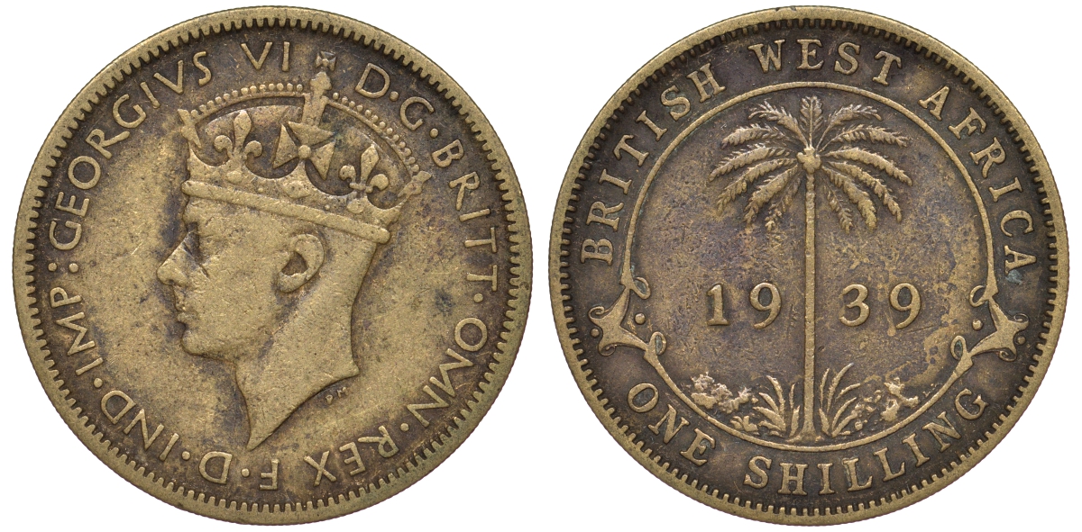 Британская Западная Африка 1 шиллинг 1939 Георг VI KM 23 никель латунь 25-1533