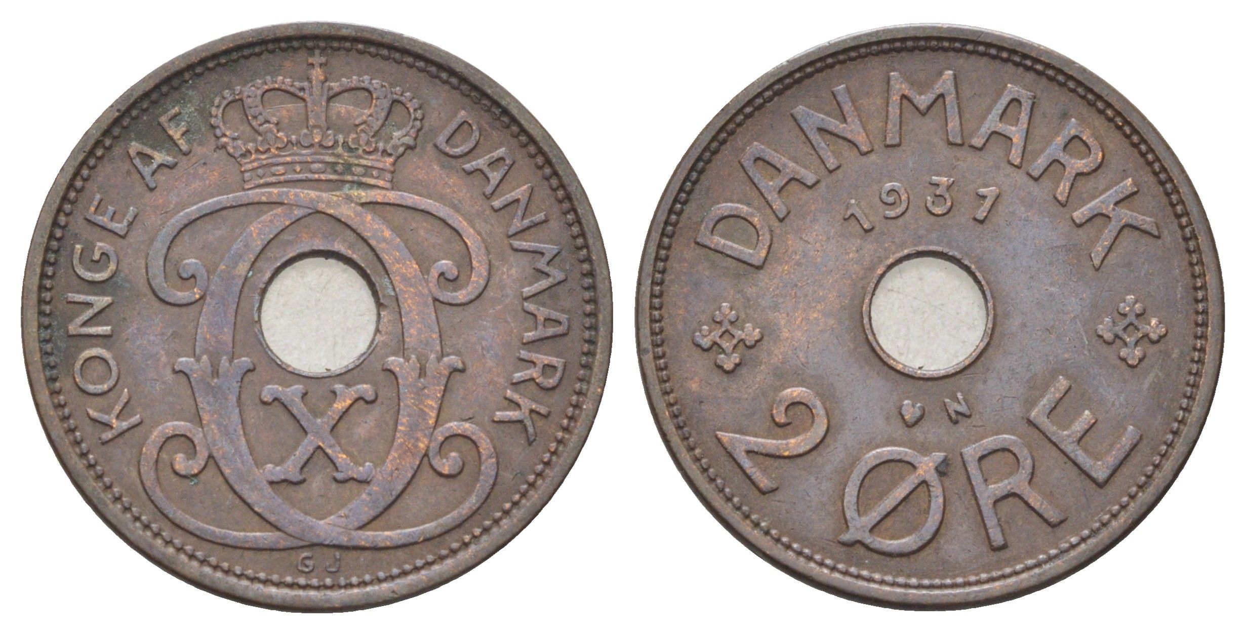 Дания 2 эре 1931 N, Кристиан X (1912-1947) KM 827 бронза 4701-766