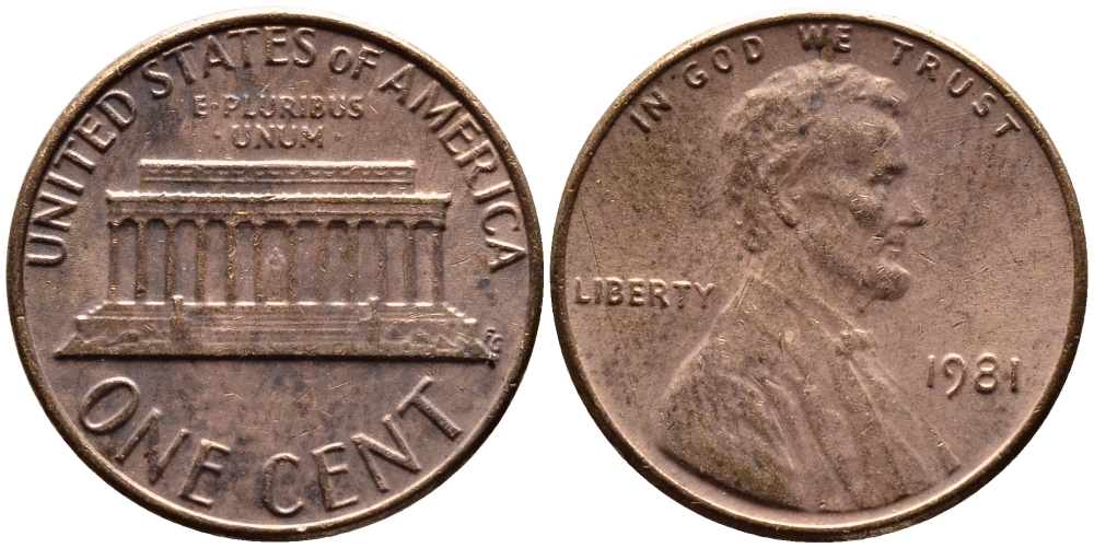 США 1 ЦЕНТ 1981 ЛИНКОЛЬН KM 201 медь цинк 4178-153