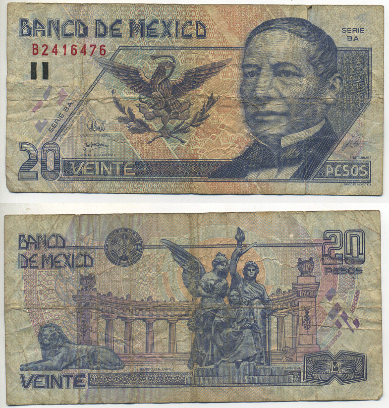 МЕКСИКА 20 ПЕСО 1998 Pick 106с бумага 7553-32-2