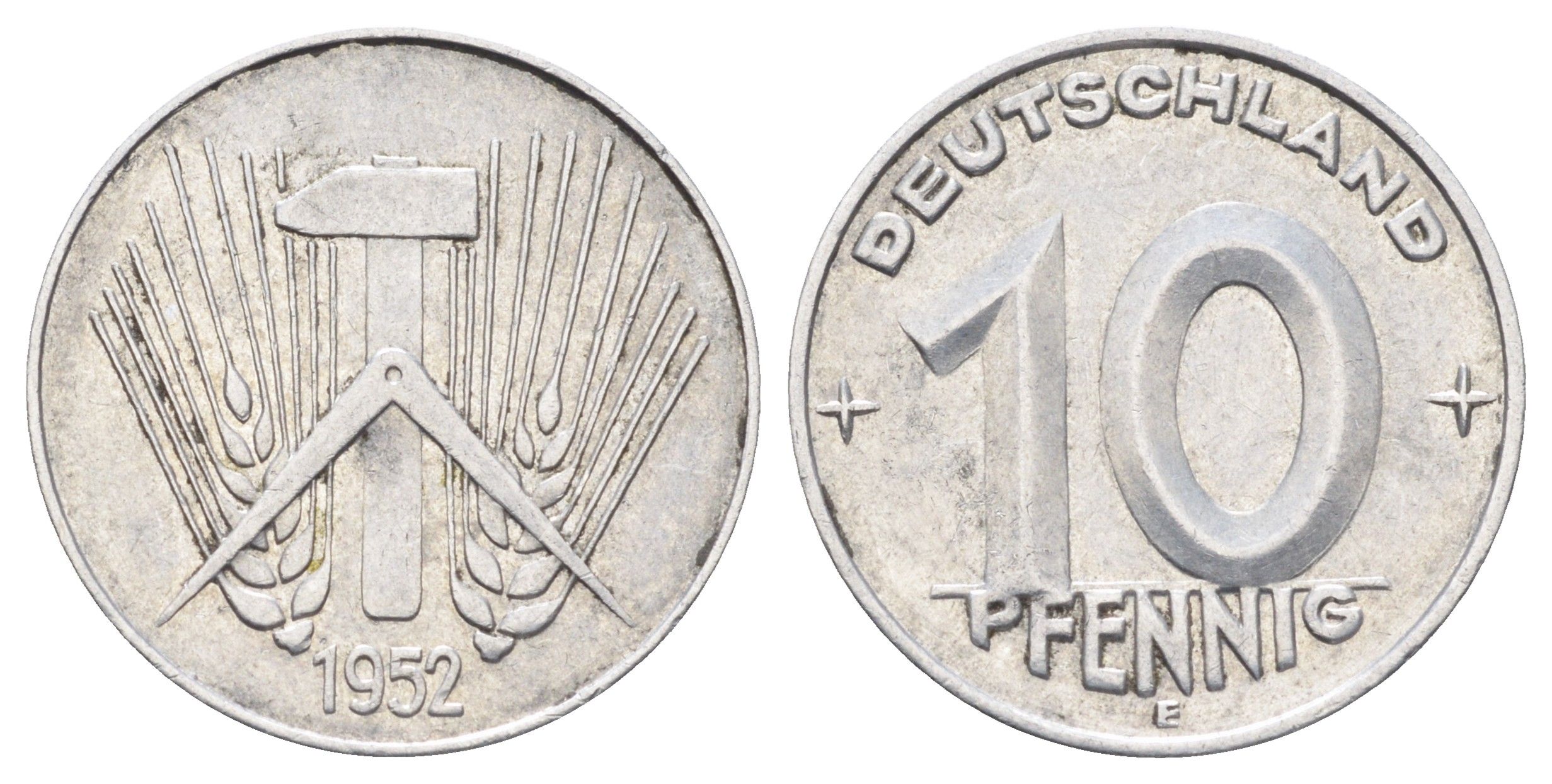 ГДР 10 пфеннигов 1952 E KM 7 алюминий 4697-626