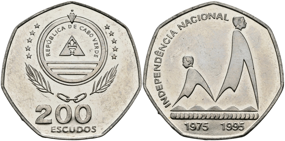 Кабо-Верде 200 эскудо 1995 20 лет независимости KM 35 медно-никель UNC 3333-1012