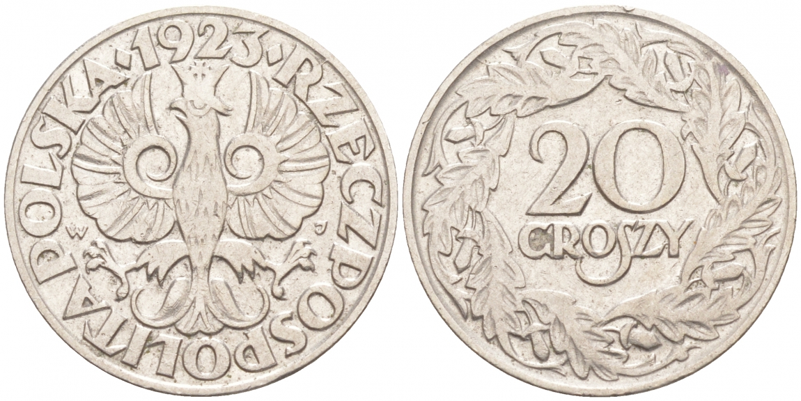 ПОЛЬША 20 ГРОШЕЙ 1923 KM 12 никель 4516-232