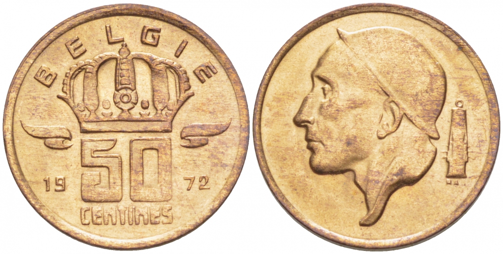 Бельгия 50 сантимов 1972 Belgie, Бодуэн I (1951-1993) KM 149.1 бронза UNC 3996-1256