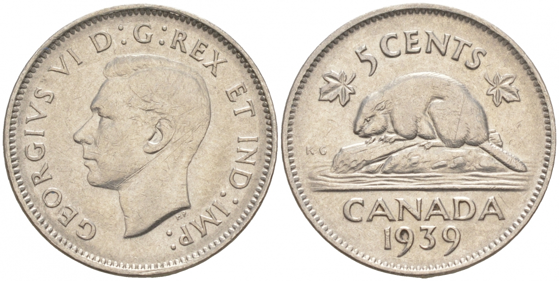 Канада 5 центов 1939 Георг VI (1937-1952), бобр KM 33 никель 73-1125