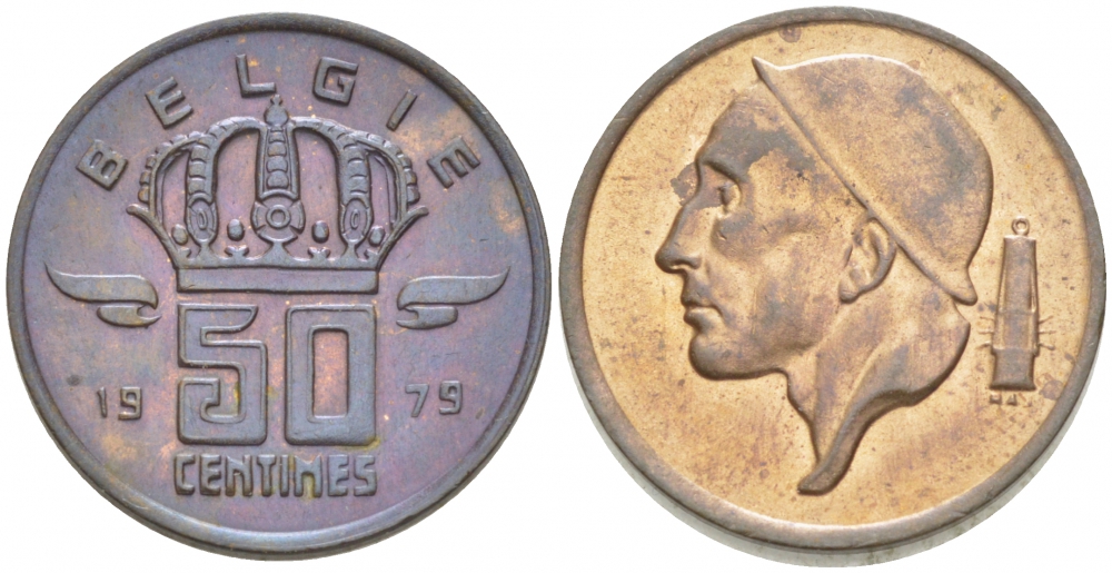 БЕЛЬГИЯ 50 САНТИМОВ 1979 BELGIE, БОДУЭН I (1951-1993) KM 149.1 бронза UNC 3996-1258