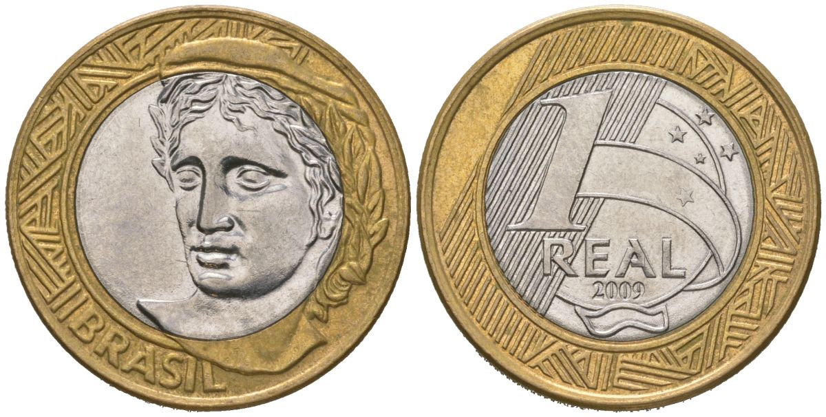 Бразилия 1 реал 2009 KM 652a биметалл UNC 4619-317